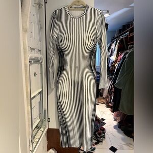 Elegant Black and White Striped Dress